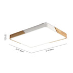 Modern Large Rectangular LED Flush Mount Ceiling Light with Wood and Metal Frame