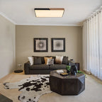 Modern Large Rectangular LED Flush Mount Ceiling Light with Wood and Metal Frame