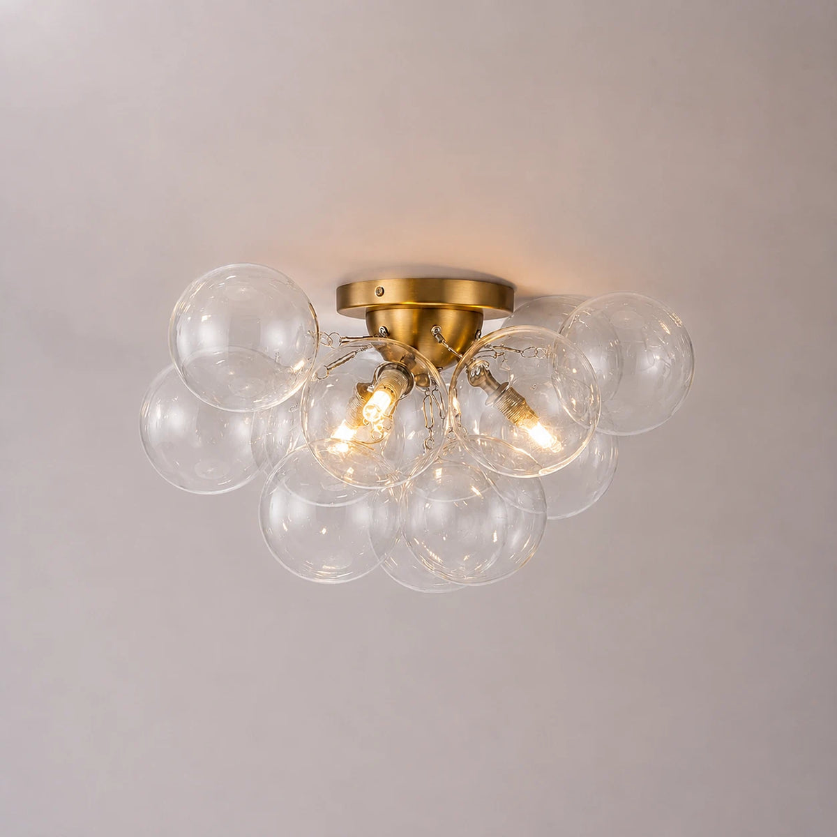 3-Light Cluster Clear Glass Globe Bubble Ceiling Light Semi Flush Glass Ball Chandelier Lamp For Low Ceiling
