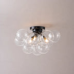 3-Light Cluster Clear Glass Globe Bubble Ceiling Light Semi Flush Glass Ball Chandelier Lamp For Low Ceiling
