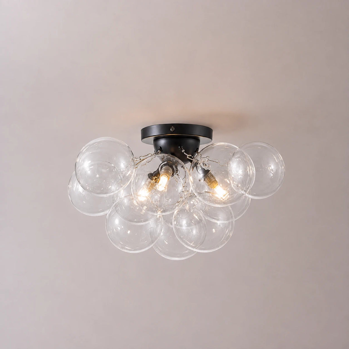3-Light Cluster Clear Glass Globe Bubble Ceiling Light Semi Flush Glass Ball Chandelier Lamp For Low Ceiling
