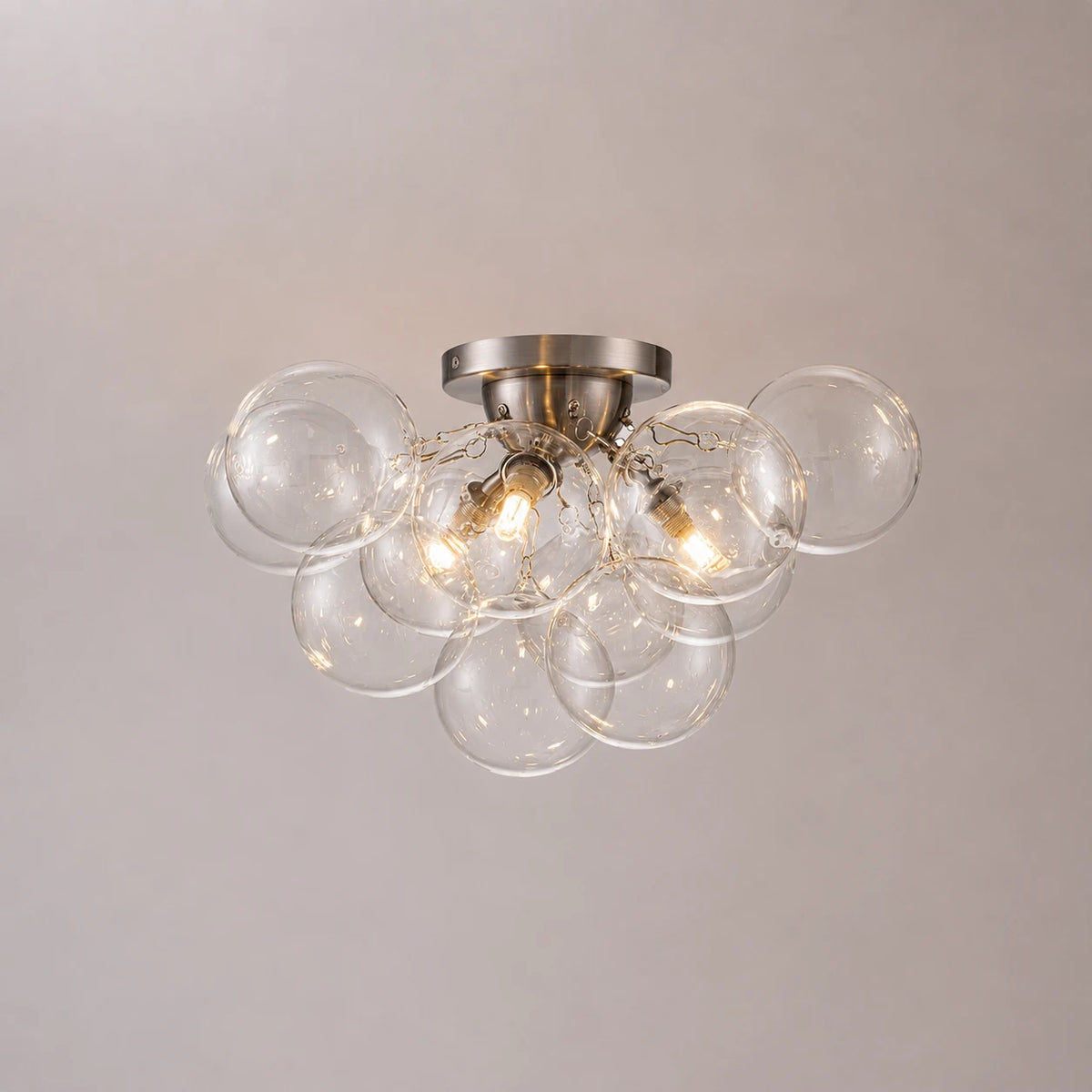 3-Light Cluster Clear Glass Globe Bubble Ceiling Light Semi Flush Glass Ball Chandelier Lamp For Low Ceiling