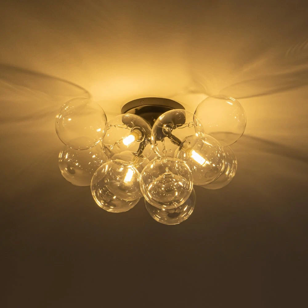 3-Light Cluster Clear Glass Globe Bubble Ceiling Light Semi Flush Glass Ball Chandelier Lamp For Low Ceiling