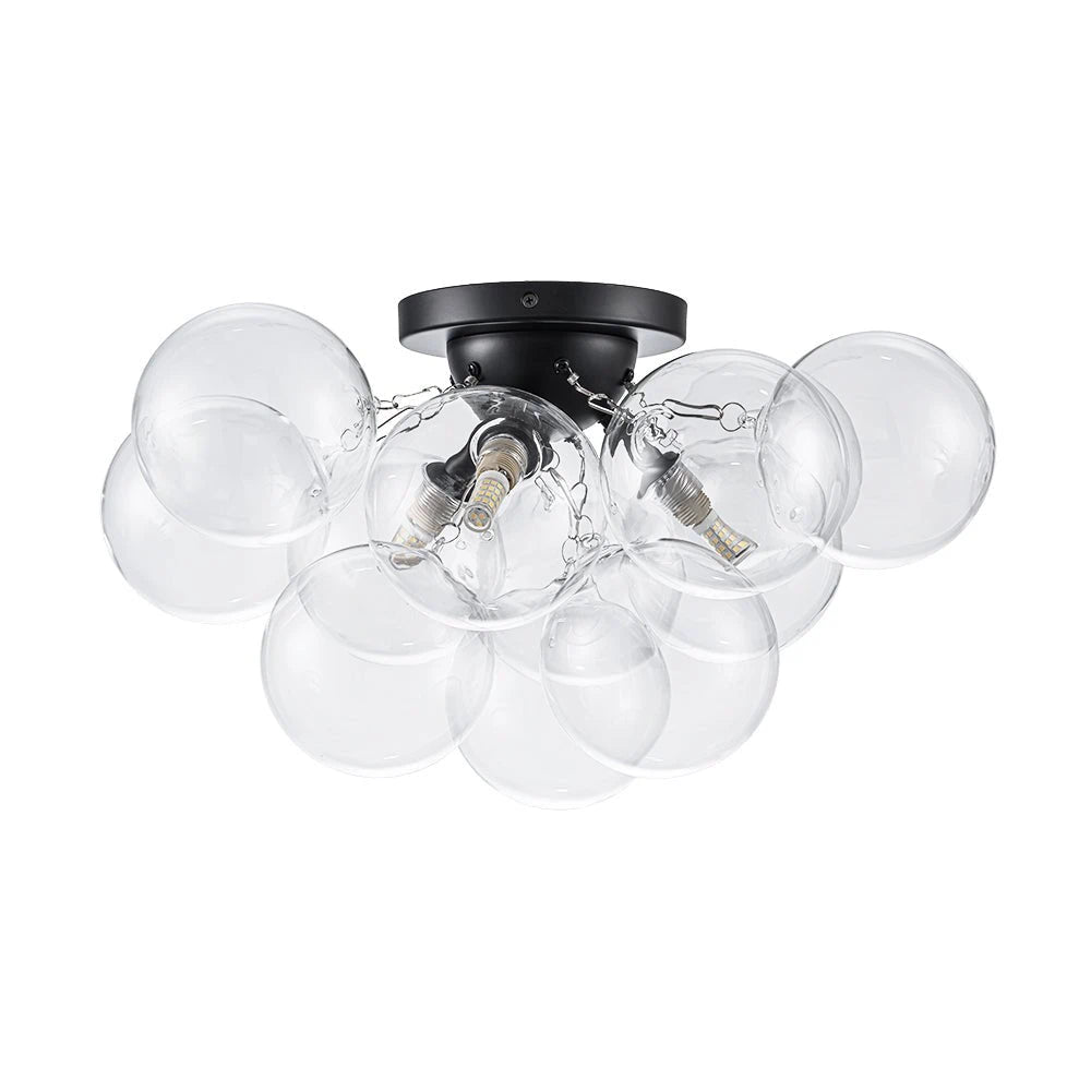 3-Light Cluster Clear Glass Globe Bubble Ceiling Light Semi Flush Glass Ball Chandelier Lamp For Low Ceiling