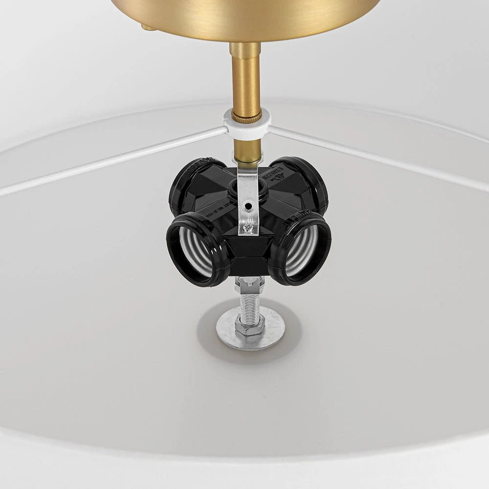 4-Light Wide Drum Linen Ceiling Light White Semi Flush Mount Round Fabric Ceiling Chandelier Light