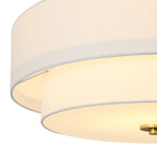 4-Light Wide Drum Linen Ceiling Light White Semi Flush Mount Round Fabric Ceiling Chandelier Light