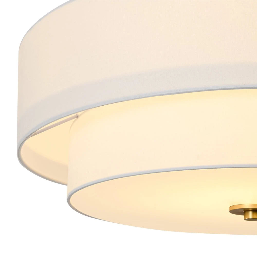 4-Light Wide Drum Linen Ceiling Light White Semi Flush Mount Round Fabric Ceiling Chandelier Light