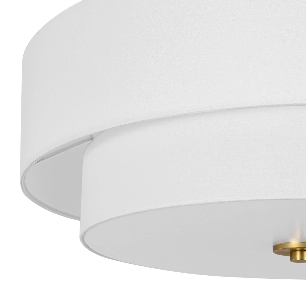 4-Light Wide Drum Linen Ceiling Light White Semi Flush Mount Round Fabric Ceiling Chandelier Light