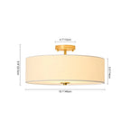 4-Light Wide Drum Linen Ceiling Light White Semi Flush Mount Round Fabric Ceiling Chandelier Light