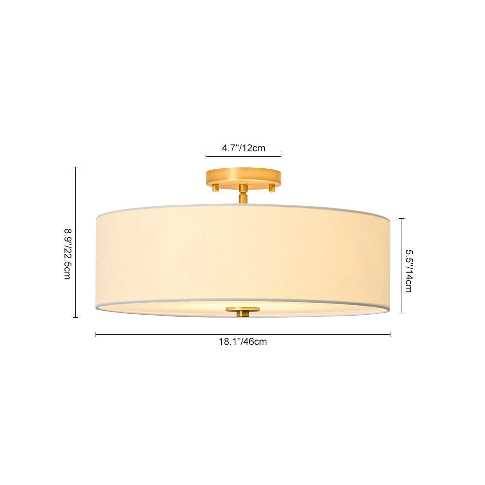 4-Light Wide Drum Linen Ceiling Light White Semi Flush Mount Round Fabric Ceiling Chandelier Light