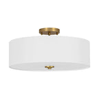4-Light Wide Drum Linen Ceiling Light White Semi Flush Mount Round Fabric Ceiling Chandelier Light
