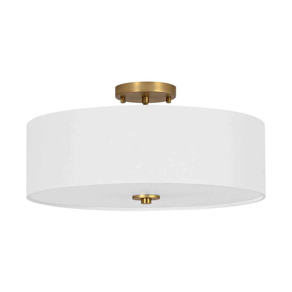 4-Light Wide Drum Linen Ceiling Light White Semi Flush Mount Round Fabric Ceiling Chandelier Light