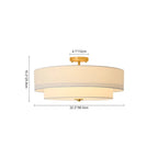 4-Light Wide Drum Linen Ceiling Light White Semi Flush Mount Round Fabric Ceiling Chandelier Light
