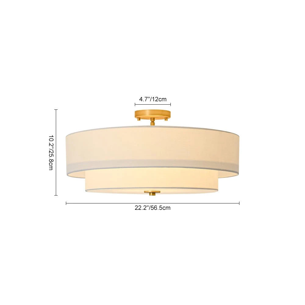 4-Light Wide Drum Linen Ceiling Light White Semi Flush Mount Round Fabric Ceiling Chandelier Light