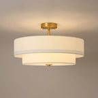 4-Light Wide Drum Linen Ceiling Light White Semi Flush Mount Round Fabric Ceiling Chandelier Light