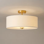 4-Light Wide Drum Linen Ceiling Light White Semi Flush Mount Round Fabric Ceiling Chandelier Light