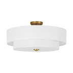 4-Light Wide Drum Linen Ceiling Light White Semi Flush Mount Round Fabric Ceiling Chandelier Light