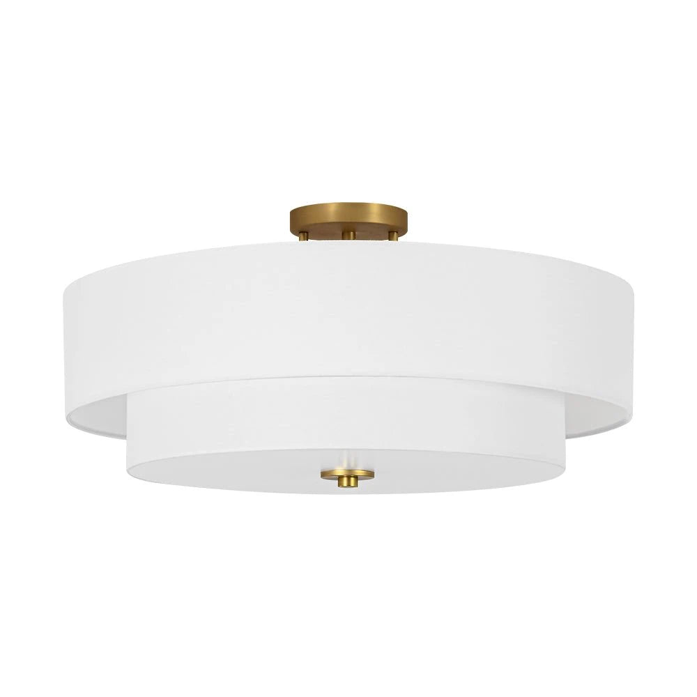 4-Light Wide Drum Linen Ceiling Light White Semi Flush Mount Round Fabric Ceiling Chandelier Light
