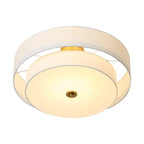 4-Light Wide Drum Linen Ceiling Light White Semi Flush Mount Round Fabric Ceiling Chandelier Light