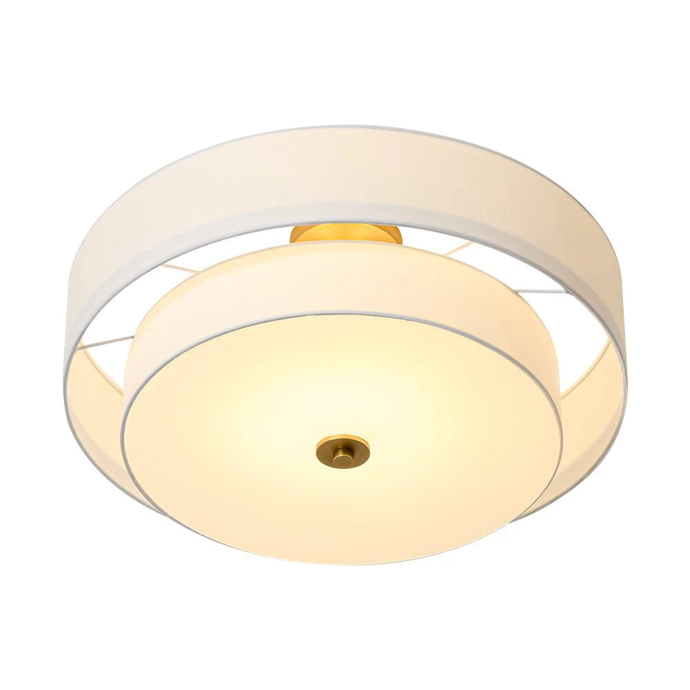 4-Light Wide Drum Linen Ceiling Light White Semi Flush Mount Round Fabric Ceiling Chandelier Light
