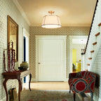 Contemporary Linen Drum Ceiling Light 4-Light Round Semi Flush Mount Light