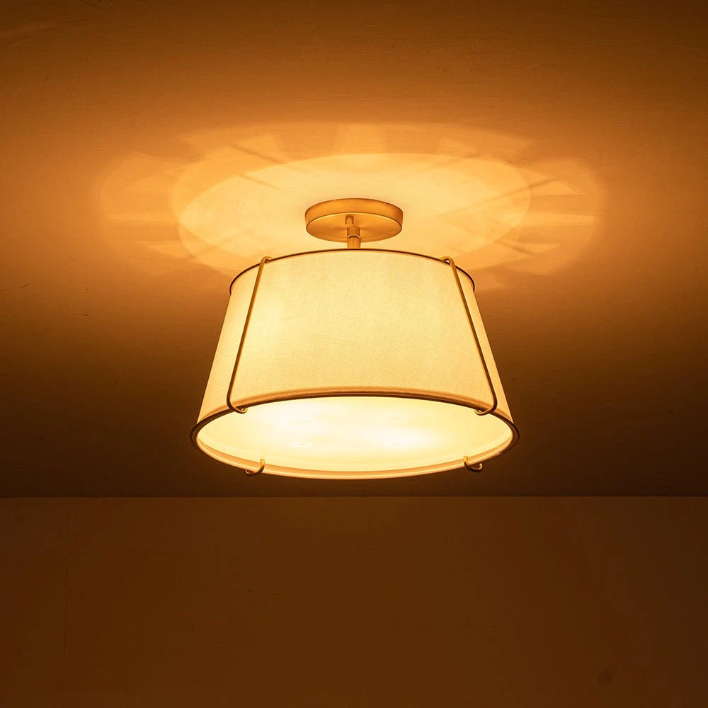 Contemporary Linen Drum Ceiling Light 4-Light Round Semi Flush Mount Light