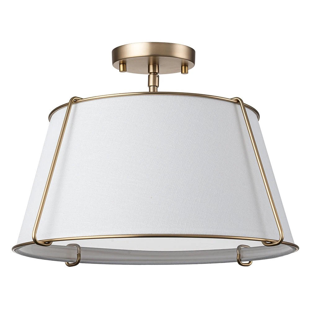 Contemporary Linen Drum Ceiling Light 4-Light Round Semi Flush Mount Light