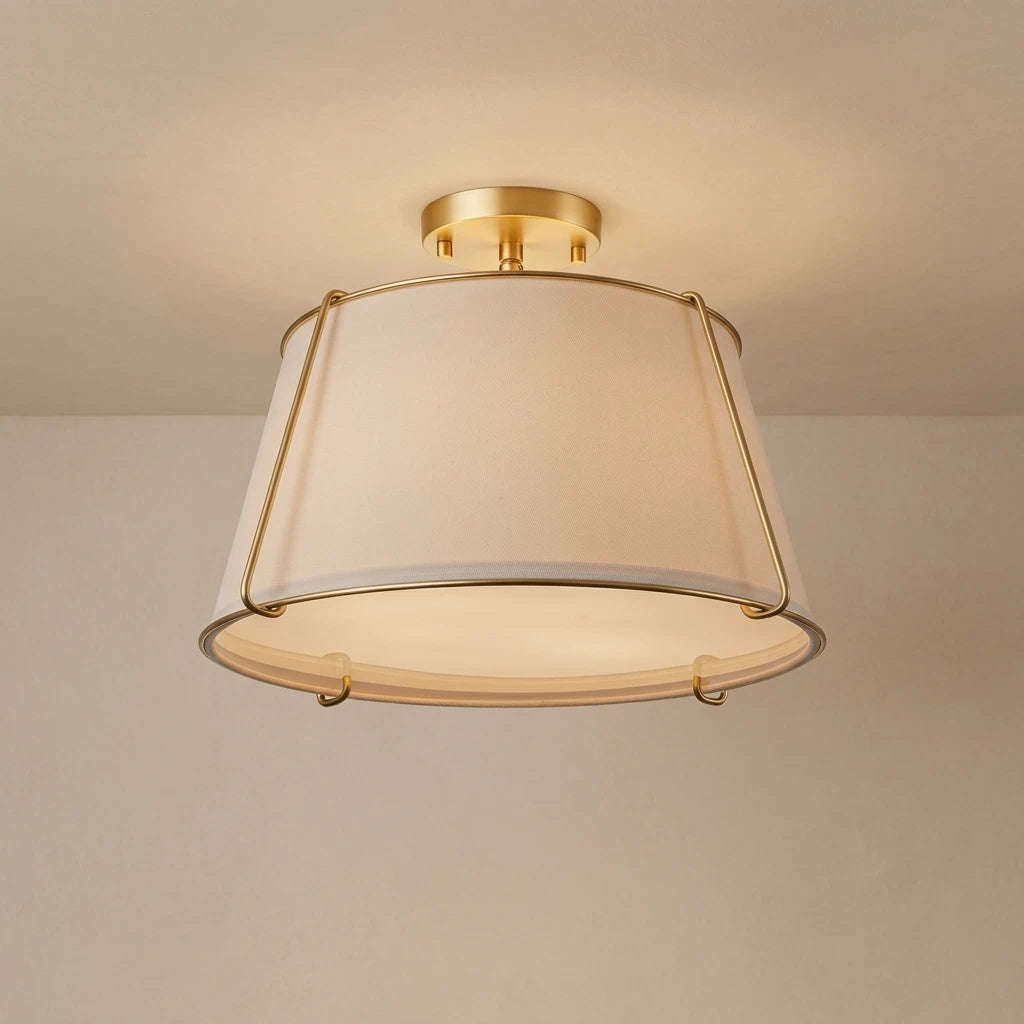 Contemporary Linen Drum Ceiling Light 4-Light Round Semi Flush Mount Light
