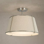 Contemporary Linen Drum Ceiling Light 4-Light Round Semi Flush Mount Light