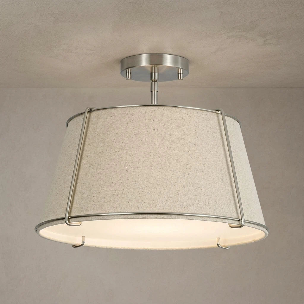 Contemporary Linen Drum Ceiling Light 4-Light Round Semi Flush Mount Light