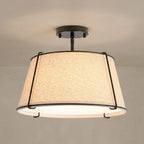Contemporary Linen Drum Ceiling Light 4-Light Round Semi Flush Mount Light