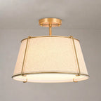 Contemporary Linen Drum Ceiling Light 4-Light Round Semi Flush Mount Light