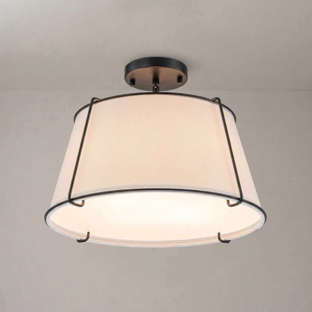 Contemporary Linen Drum Ceiling Light 4-Light Round Semi Flush Mount Light