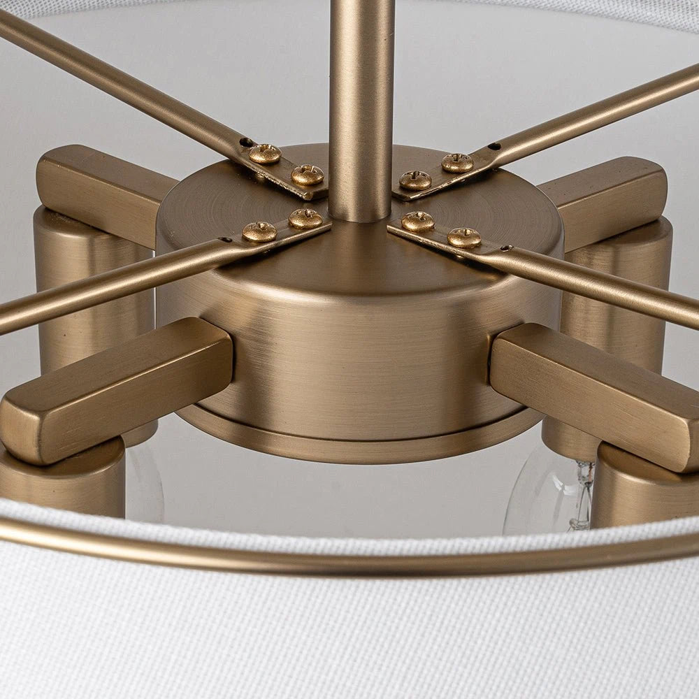 Contemporary Linen Drum Ceiling Light 4-Light Round Semi Flush Mount Light