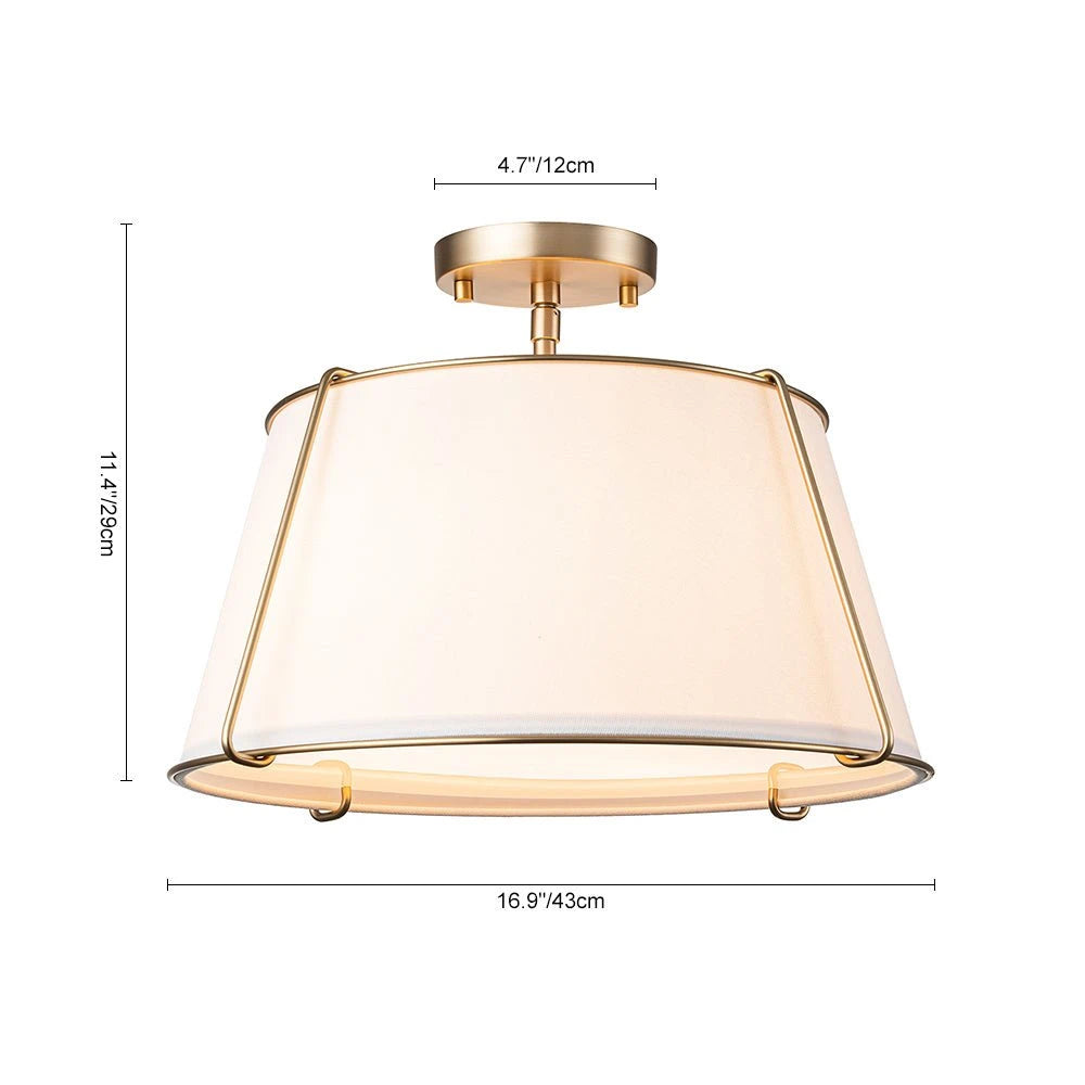 Contemporary Linen Drum Ceiling Light 4-Light Round Semi Flush Mount Light