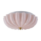 Art Deco Pleated Flower Glass Semi-Flush Mount Ceiling Light Bloom Round Scalloped Ceiling Light