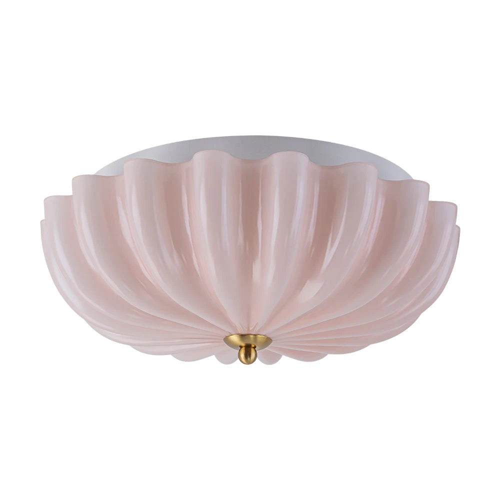 Art Deco Pleated Flower Glass Semi-Flush Mount Ceiling Light Bloom Round Scalloped Ceiling Light