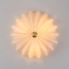 Art Deco Pleated Flower Glass Semi-Flush Mount Ceiling Light Bloom Round Scalloped Ceiling Light