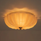 Art Deco Pleated Flower Glass Semi-Flush Mount Ceiling Light Bloom Round Scalloped Ceiling Light