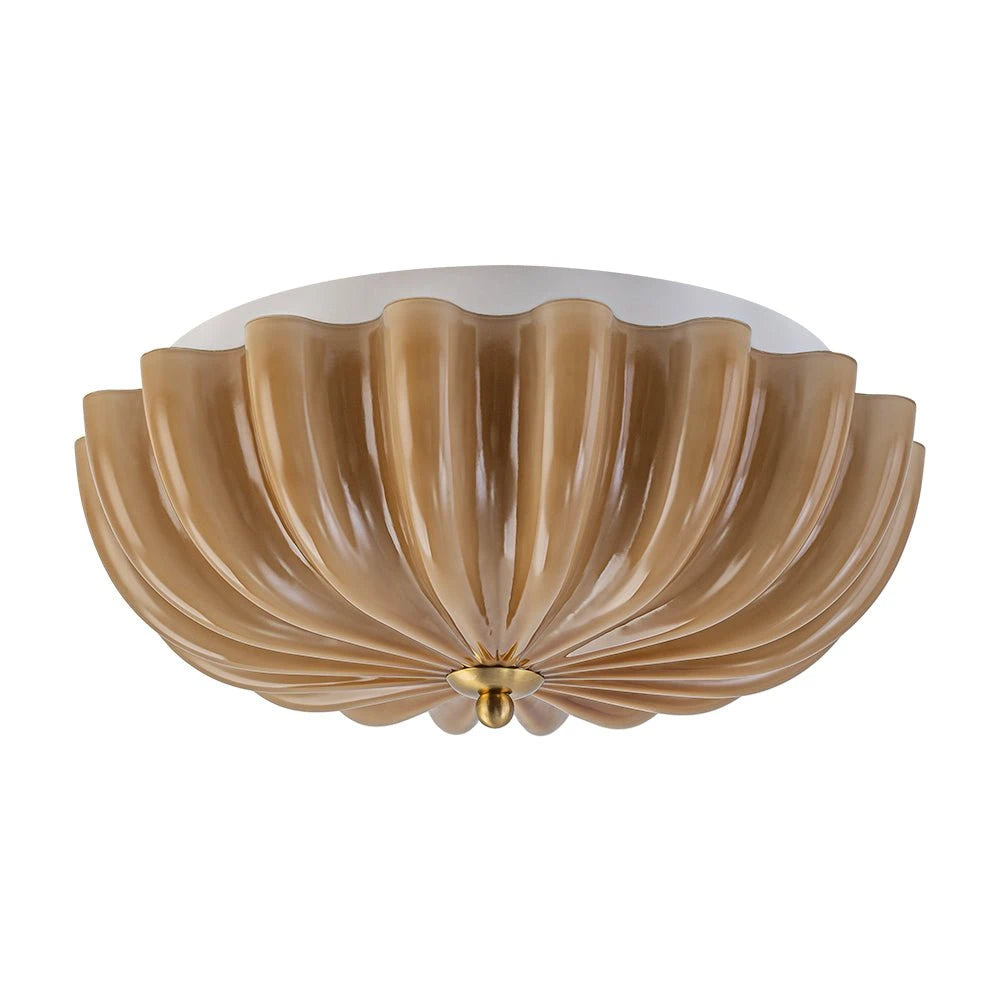 Art Deco Pleated Flower Glass Semi-Flush Mount Ceiling Light Bloom Round Scalloped Ceiling Light