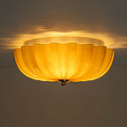 Art Deco Pleated Flower Glass Semi-Flush Mount Ceiling Light Bloom Round Scalloped Ceiling Light