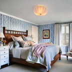 Art Deco Pleated Flower Glass Semi-Flush Mount Ceiling Light Bloom Round Scalloped Ceiling Light