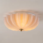 Art Deco Pleated Flower Glass Semi-Flush Mount Ceiling Light Bloom Round Scalloped Ceiling Light