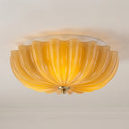 Art Deco Pleated Flower Glass Semi-Flush Mount Ceiling Light Bloom Round Scalloped Ceiling Light