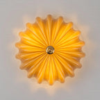 Art Deco Pleated Flower Glass Semi-Flush Mount Ceiling Light Bloom Round Scalloped Ceiling Light