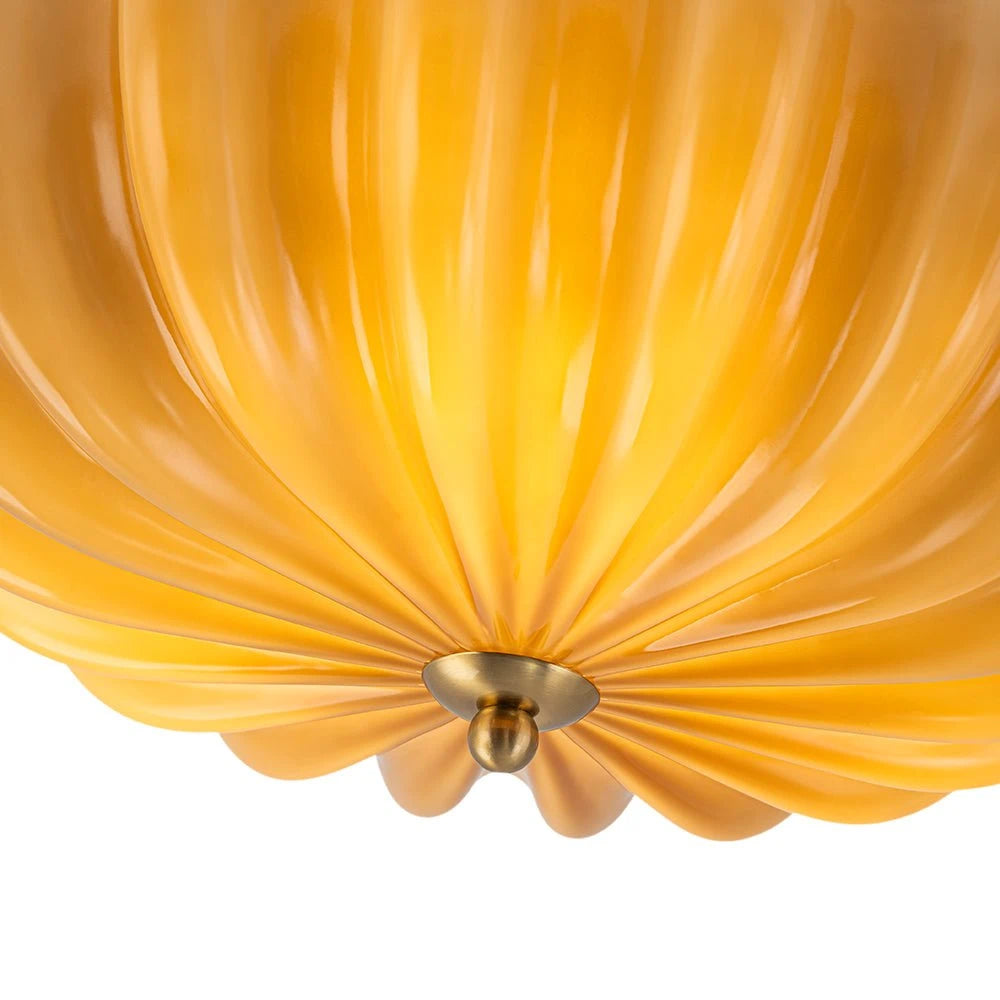 Art Deco Pleated Flower Glass Semi-Flush Mount Ceiling Light Bloom Round Scalloped Ceiling Light