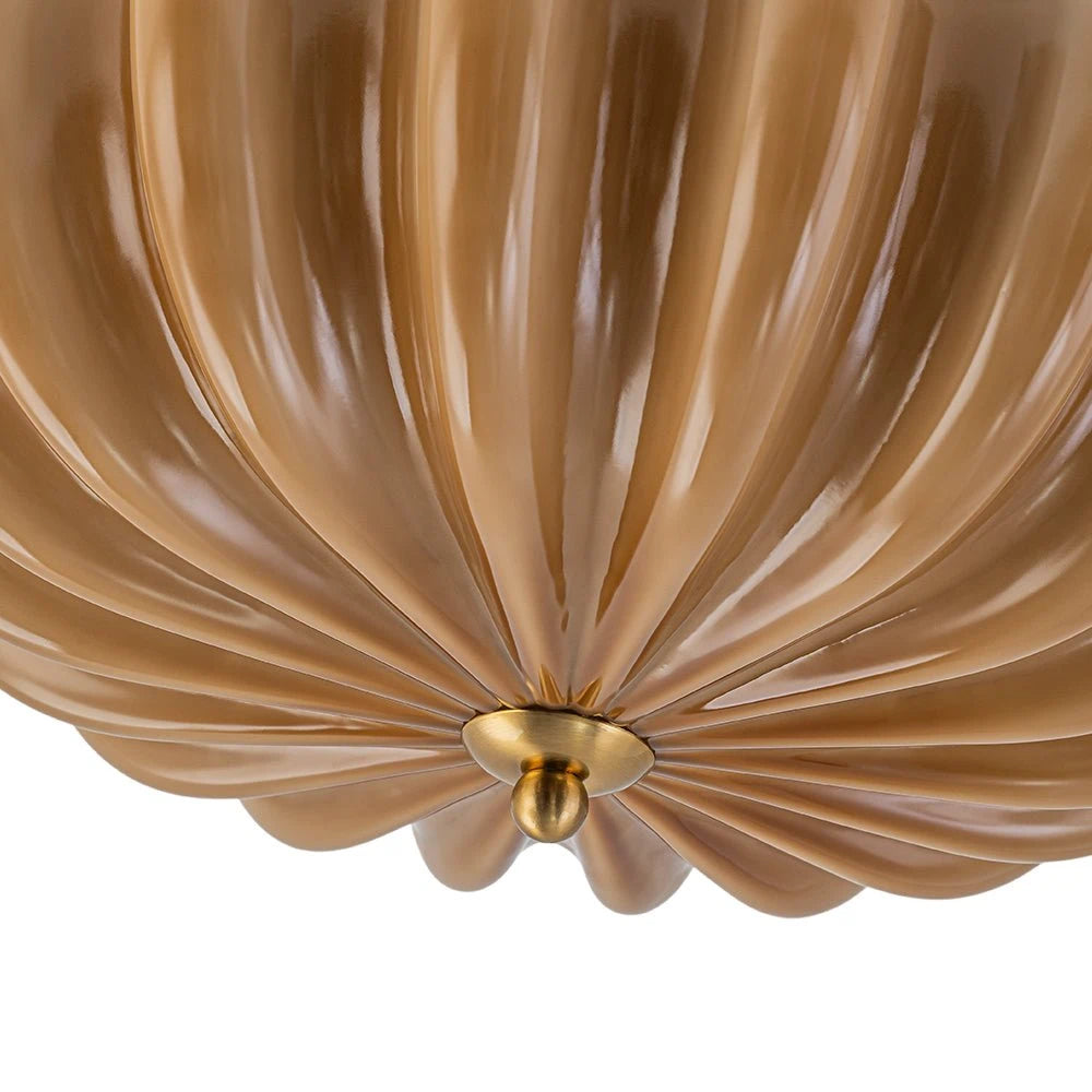 Art Deco Pleated Flower Glass Semi-Flush Mount Ceiling Light Bloom Round Scalloped Ceiling Light