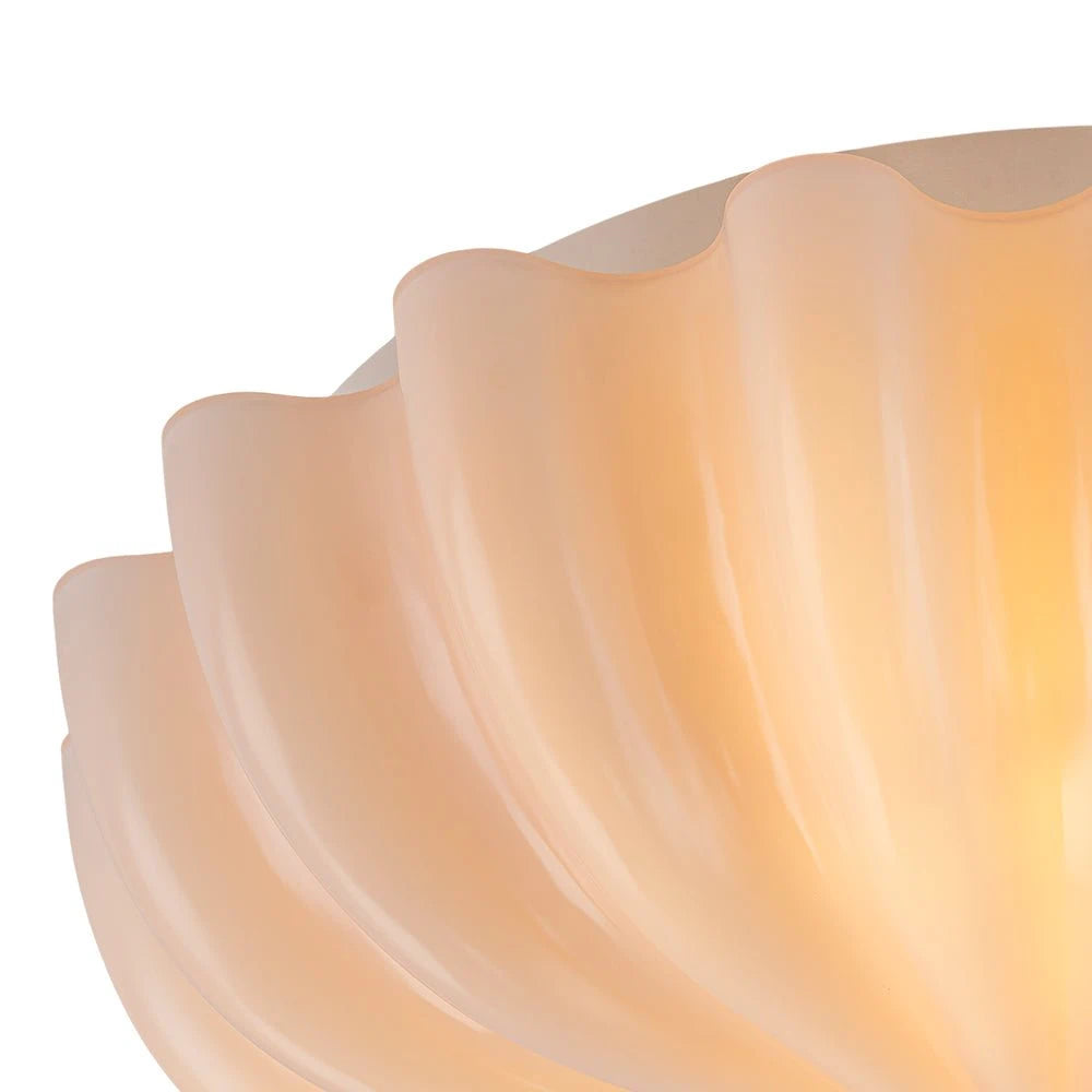 Art Deco Pleated Flower Glass Semi-Flush Mount Ceiling Light Bloom Round Scalloped Ceiling Light