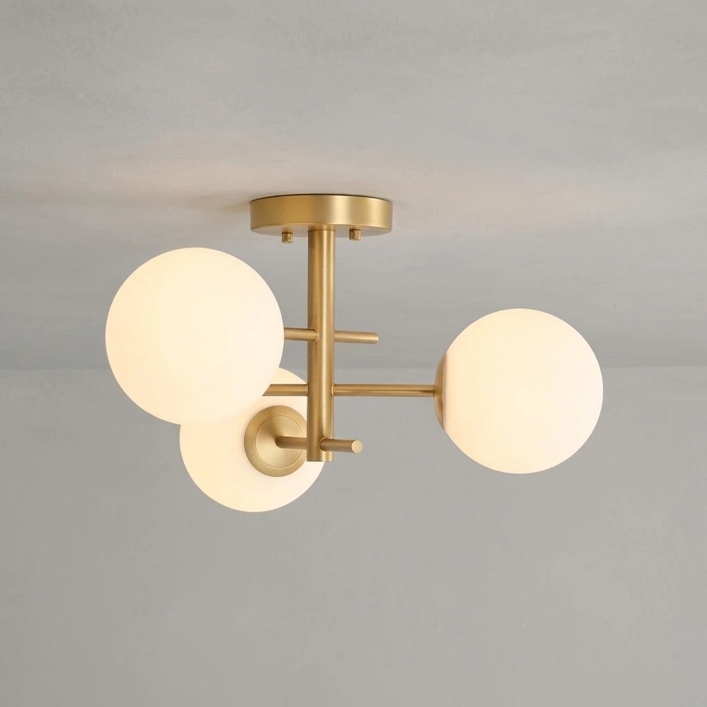 Mid-Century Modern 3-Light Bubble Ceiling Light small Sputnik Semi Flush Mount Light with White Glass Globes