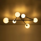 Black 6-Light Frosted Glass Globe Ceiling Light – Mid-Century Modern Linear Sputnik Semi Flush Mount